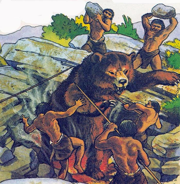 Охота неандертальского человека на пещерного медведя рисунок